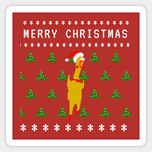 Christmas Pixel Art Ugly Sweater with Rubber Chicken Sticker